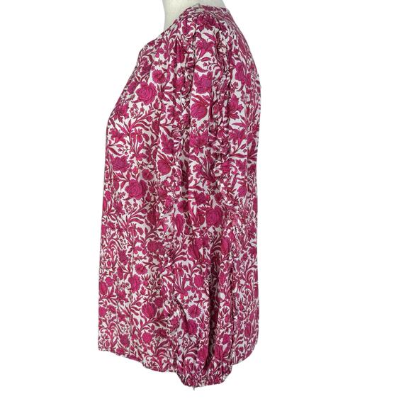 J Crew Liberty London Sambourne Pink Azalea Floral Ruffle Blouse Popover Boho SM - Picture 6 of 14